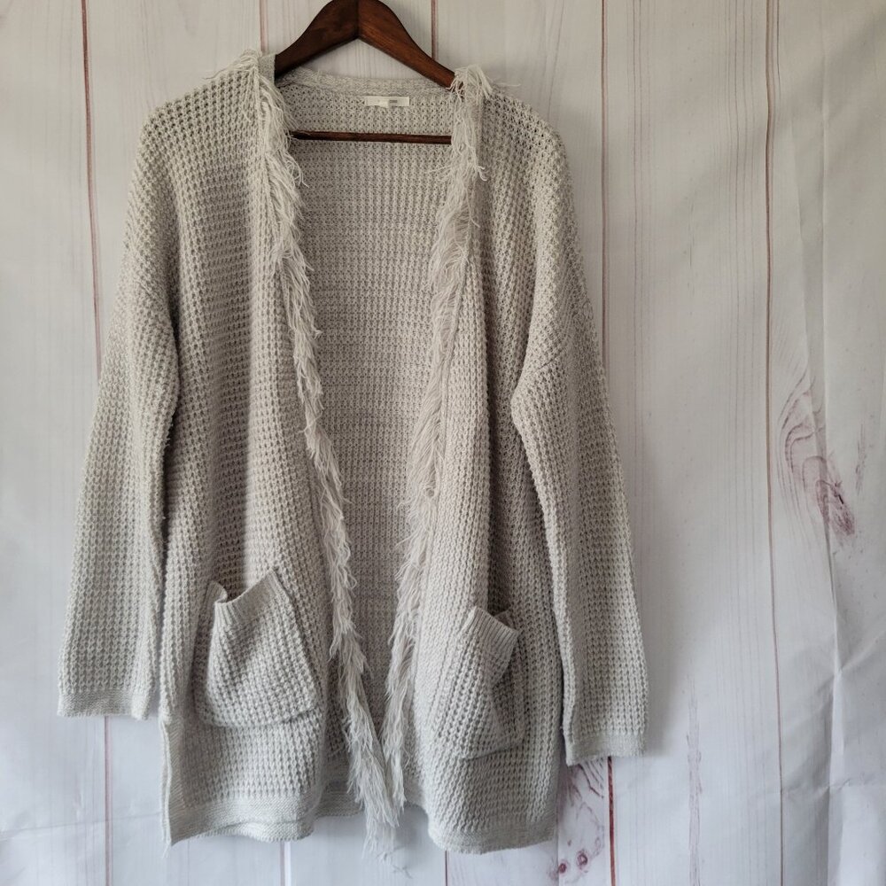 Maurices Open Front Knit Cardigan Sweater w/ Fringe Detail, Women’s S, Gray